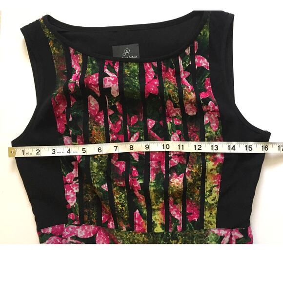 Adrianna Papell Black & Pink with Floral Chiffon Texture Sleeveless Dress Size 2 - Picture 6 of 10